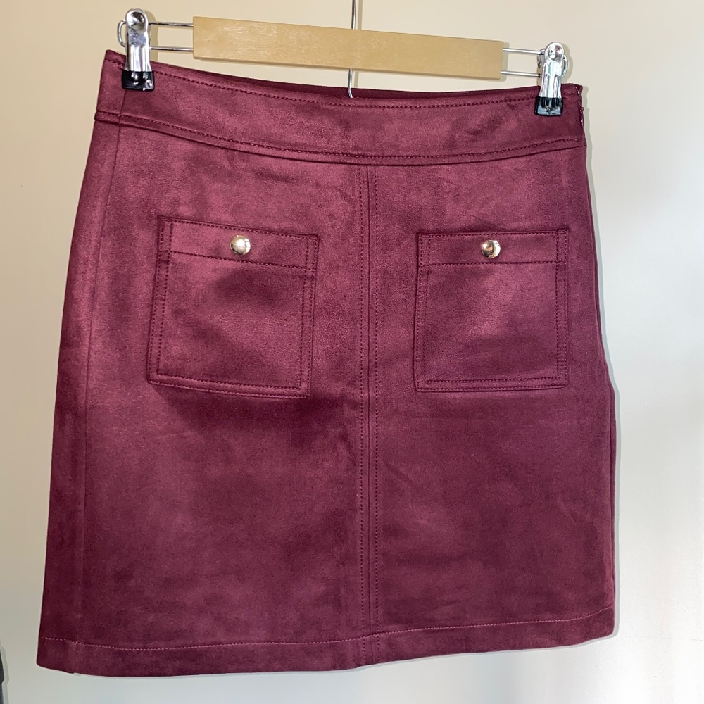 Loft Aubergine Red Faux Suede Pocket Shift Skirt